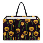 Yellow Tulip Flower Pattern Print Utility Tote Bag