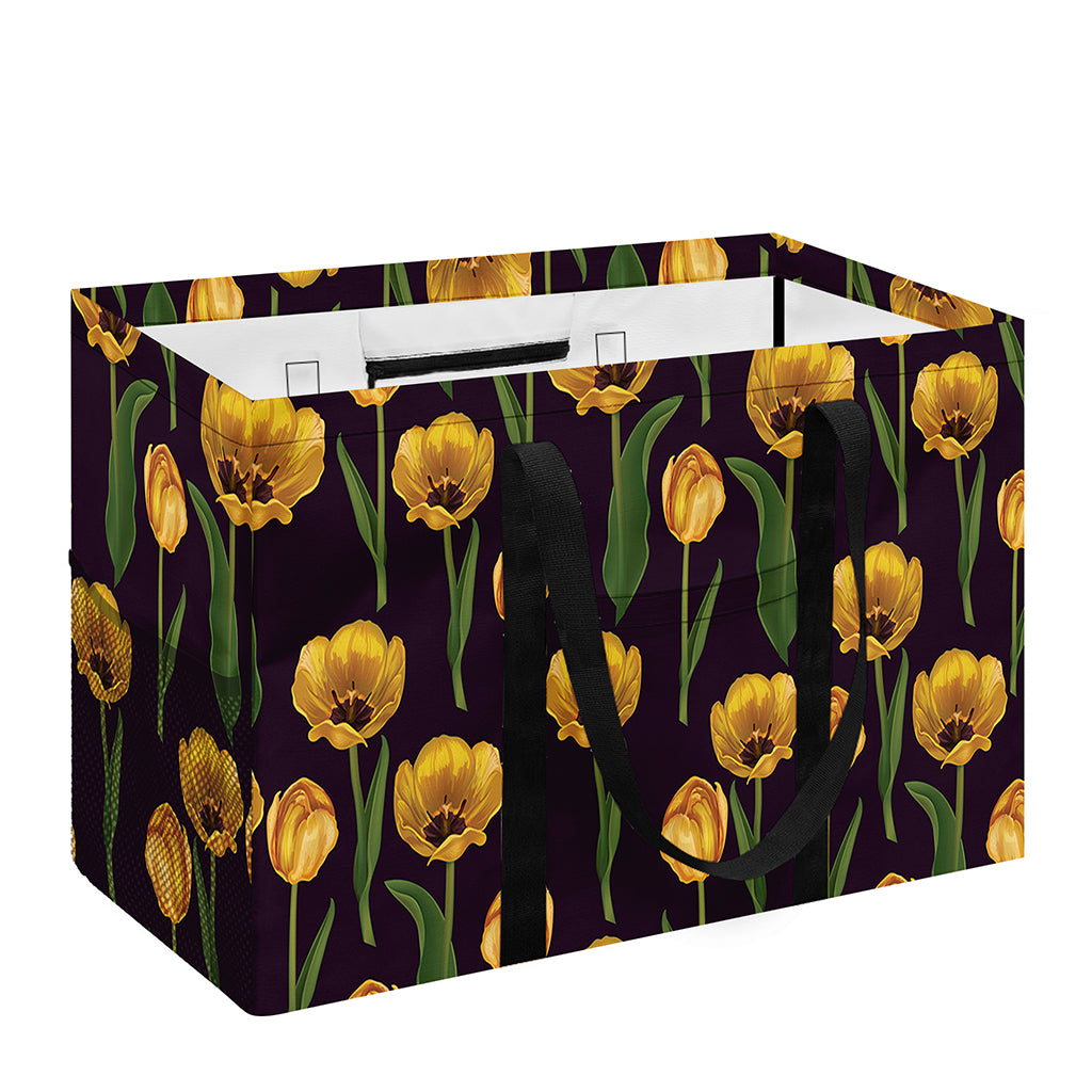 Yellow Tulip Flower Pattern Print Utility Tote Bag
