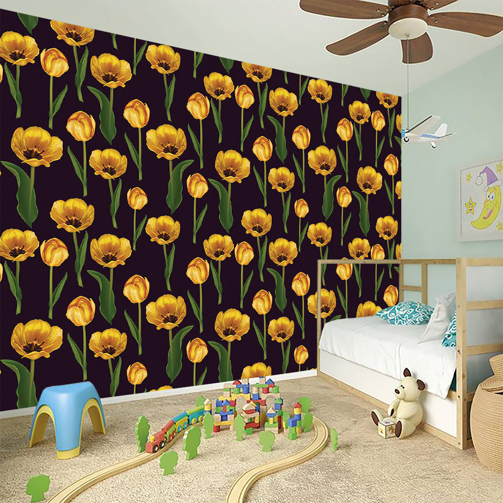 Yellow Tulip Flower Pattern Print Wall Sticker