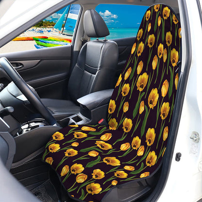 Yellow Tulip Flower Pattern Print Waterproof Car Seat Cover