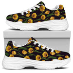 Yellow Tulip Flower Pattern Print White Chunky Shoes