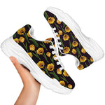 Yellow Tulip Flower Pattern Print White Chunky Shoes