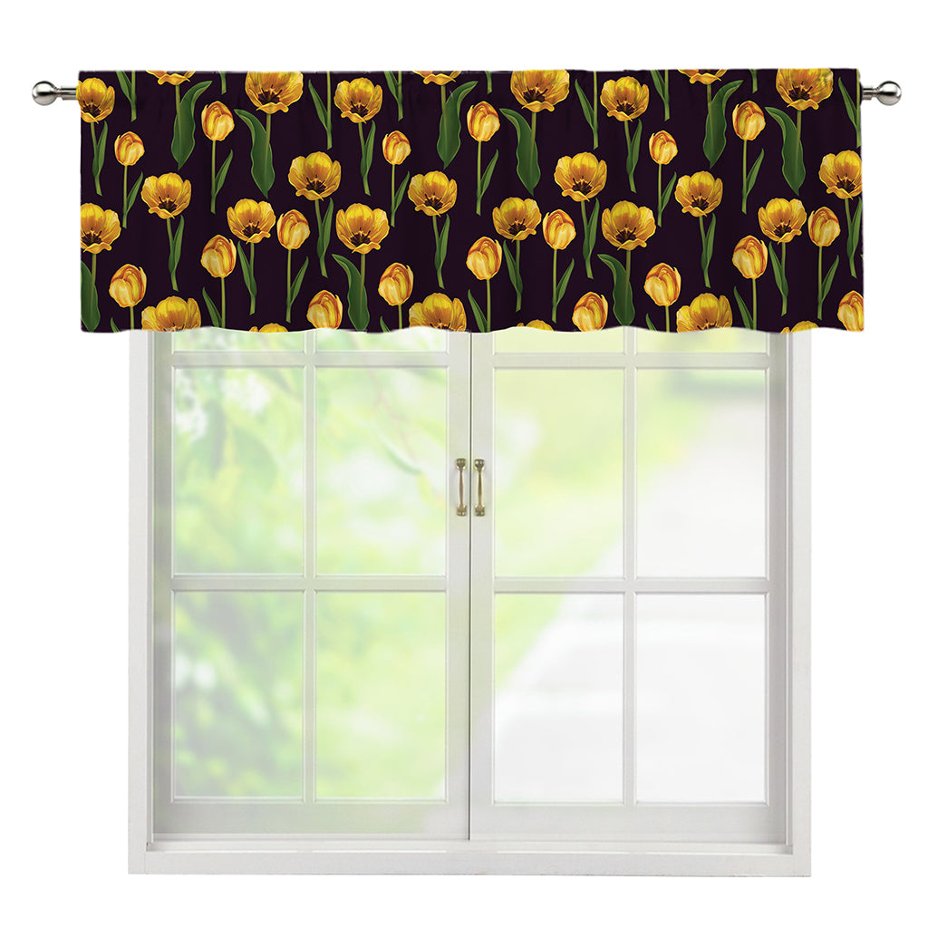 Yellow Tulip Flower Pattern Print Window Valance