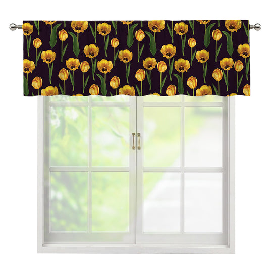 Yellow Tulip Flower Pattern Print Window Valance
