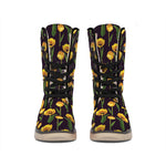 Yellow Tulip Flower Pattern Print Winter Boots