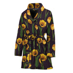 Yellow Tulip Flower Pattern Print Women's Bathrobe