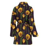 Yellow Tulip Flower Pattern Print Women's Bathrobe