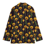 Yellow Tulip Flower Pattern Print Women's Cotton Blazer