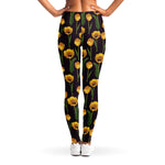 Yellow Tulip Flower Pattern Print Women's Leggings