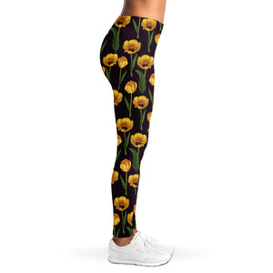 Yellow Tulip Flower Pattern Print Women's Leggings