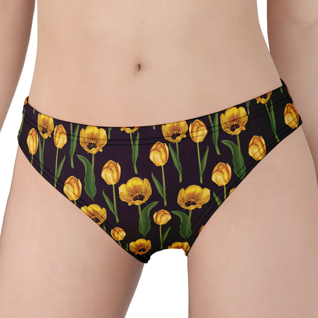 Yellow Tulip Flower Pattern Print Women's Panties