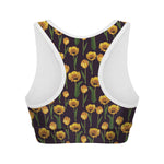 Yellow Tulip Flower Pattern Print Women's Sports Bra
