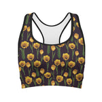 Yellow Tulip Flower Pattern Print Women's Sports Bra