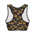 Yellow Tulip Flower Pattern Print Women's Sports Bra