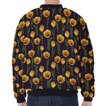 Yellow Tulip Flower Pattern Print Zip Sleeve Bomber Jacket