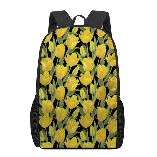 Yellow Tulip Pattern Print 17 Inch Backpack
