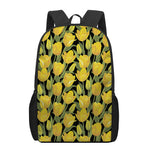 Yellow Tulip Pattern Print 17 Inch Backpack