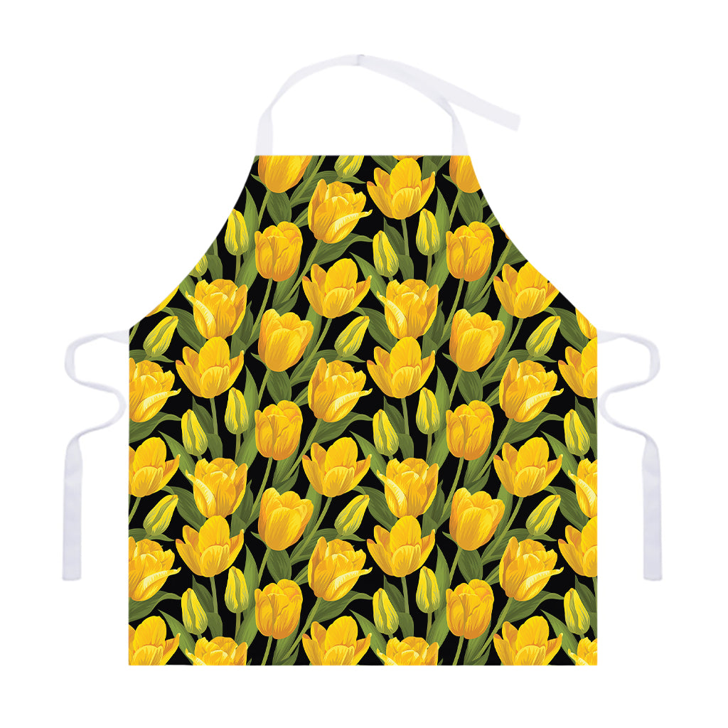 Yellow Tulip Pattern Print Adjustable Apron