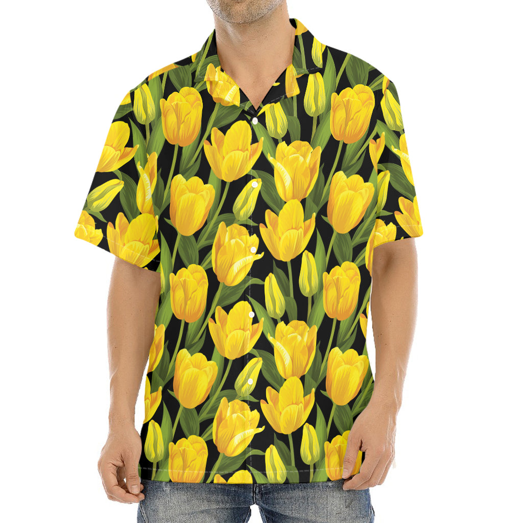 Yellow Tulip Pattern Print Aloha Shirt