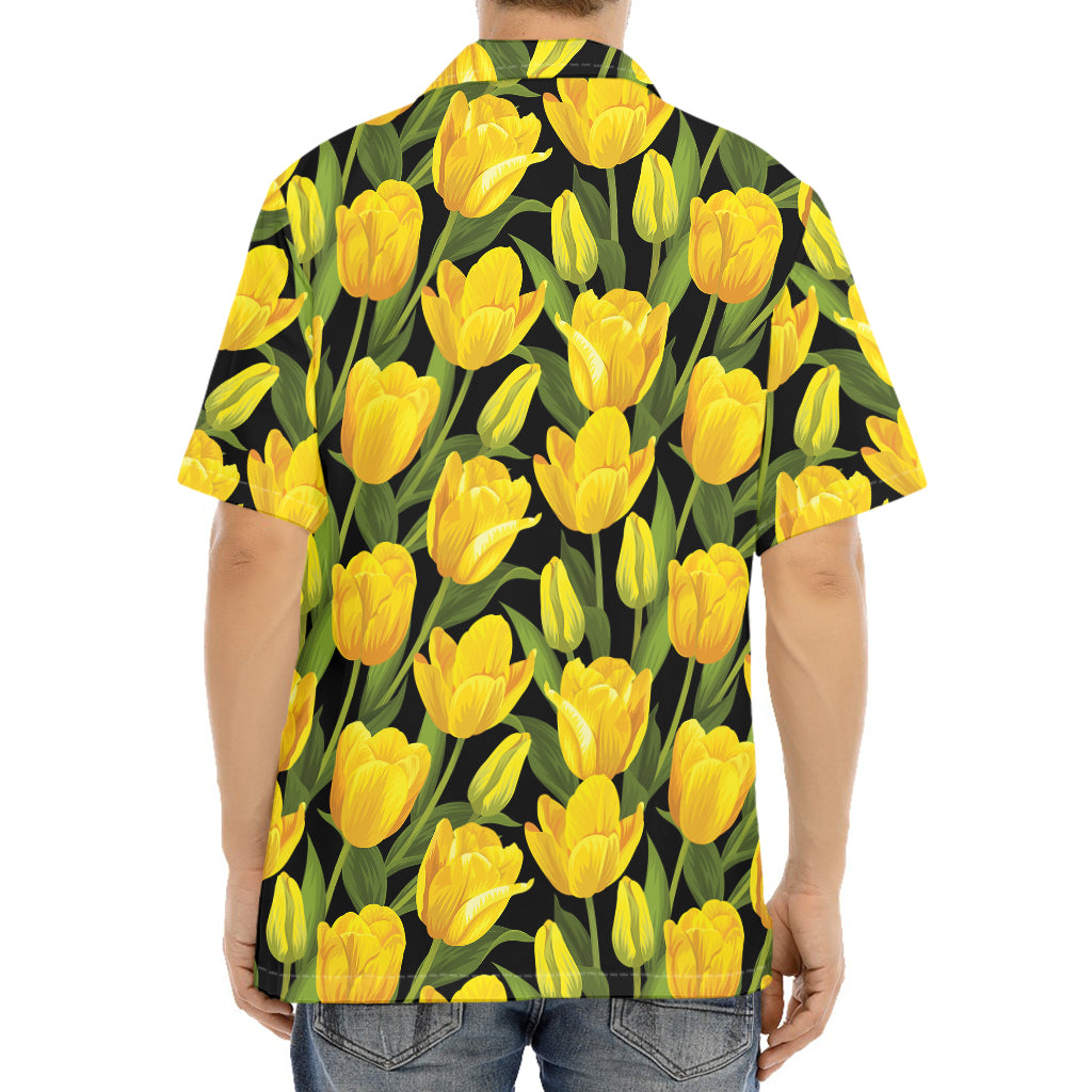Yellow Tulip Pattern Print Aloha Shirt