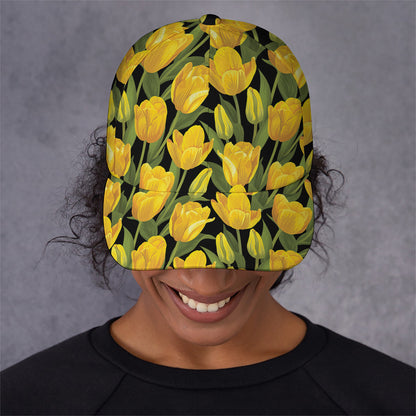 Yellow Tulip Pattern Print Baseball Cap