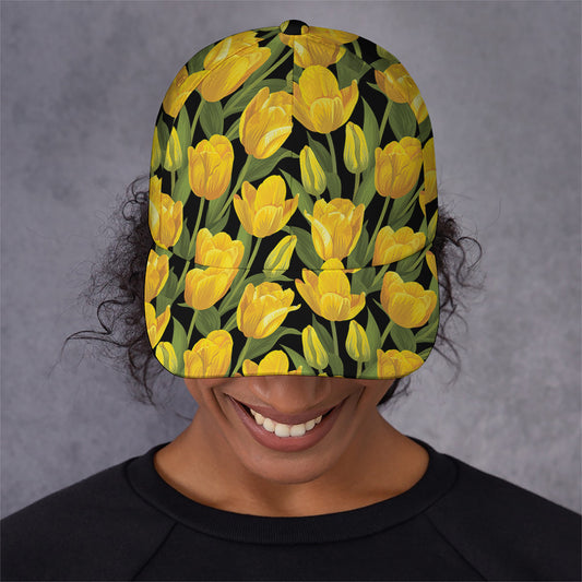 Yellow Tulip Pattern Print Baseball Cap