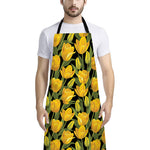 Yellow Tulip Pattern Print Bib Apron With Pocket