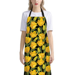 Yellow Tulip Pattern Print Bib Apron With Pocket