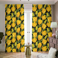 Yellow Tulip Pattern Print Dimout Pencil Pleat Curtains