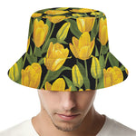 Yellow Tulip Pattern Print Bucket Hat