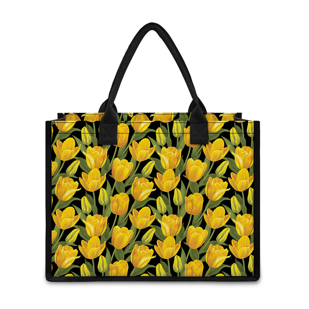 Yellow Tulip Pattern Print Canvas Tote Bag