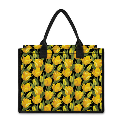 Yellow Tulip Pattern Print Canvas Tote Bag