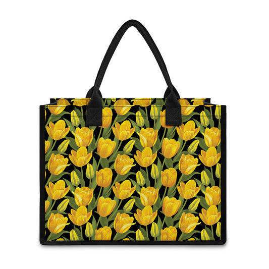 Yellow Tulip Pattern Print Canvas Tote Bag