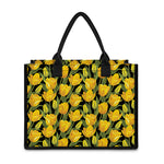 Yellow Tulip Pattern Print Canvas Tote Bag