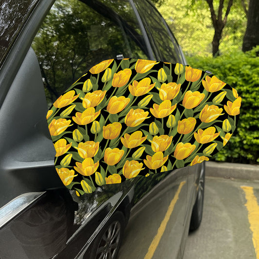 Yellow Tulip Pattern Print Car Side Mirror Covers