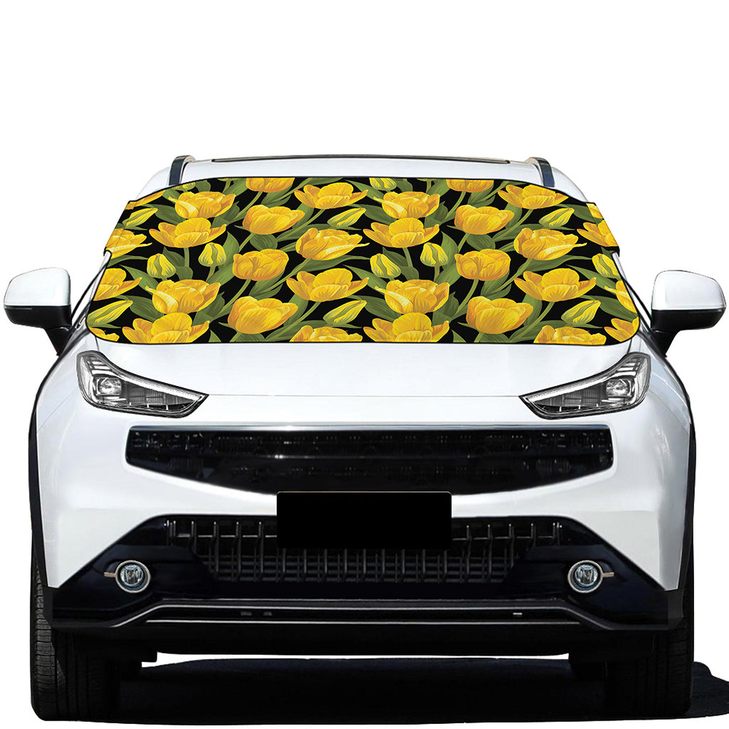 Yellow Tulip Pattern Print Car Windshield Snow Cover