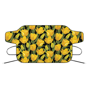 Yellow Tulip Pattern Print Car Windshield Snow Cover