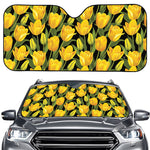 Yellow Tulip Pattern Print Car Windshield Sun Shade