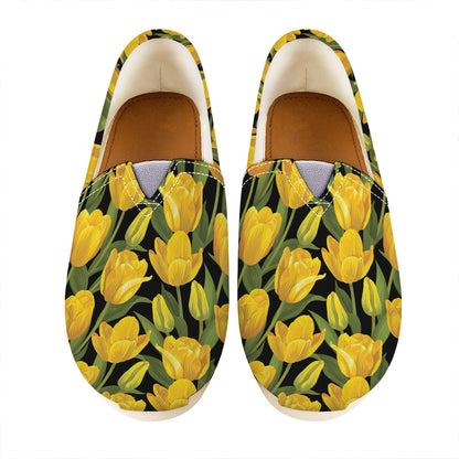 Yellow Tulip Pattern Print Casual Shoes