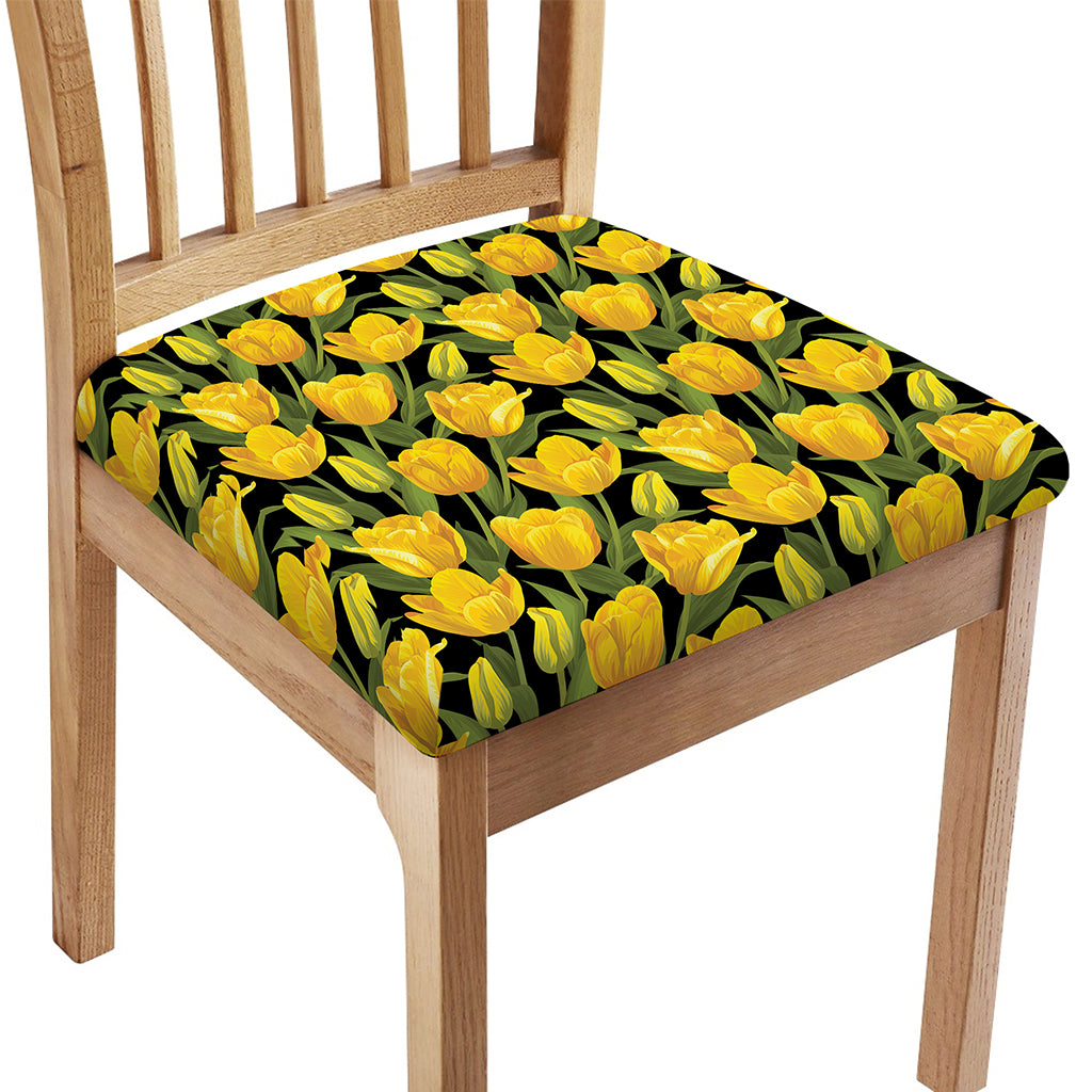 Yellow Tulip Pattern Print Chair Cushion Cover