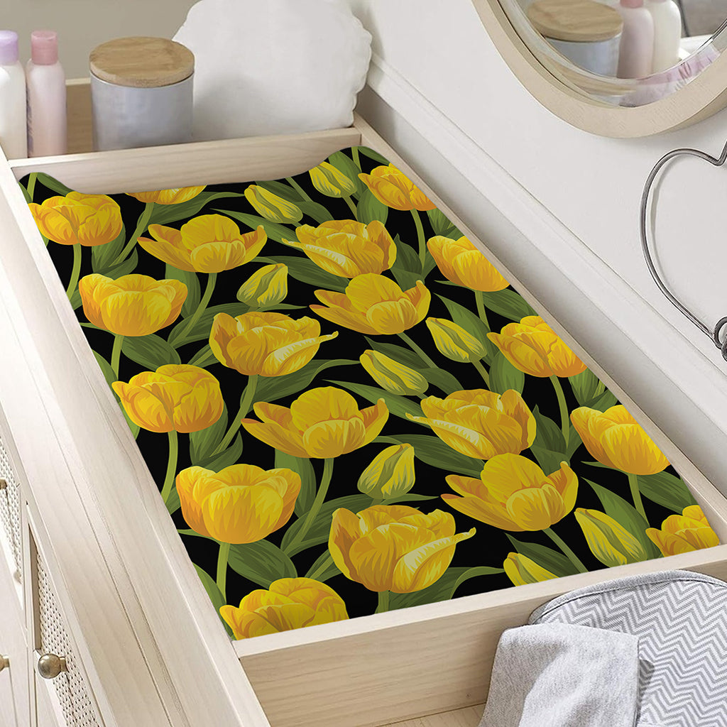 Yellow Tulip Pattern Print Changing Pad Cover