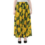 Yellow Tulip Pattern Print Chiffon Maxi Skirt