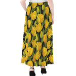 Yellow Tulip Pattern Print Chiffon Maxi Skirt
