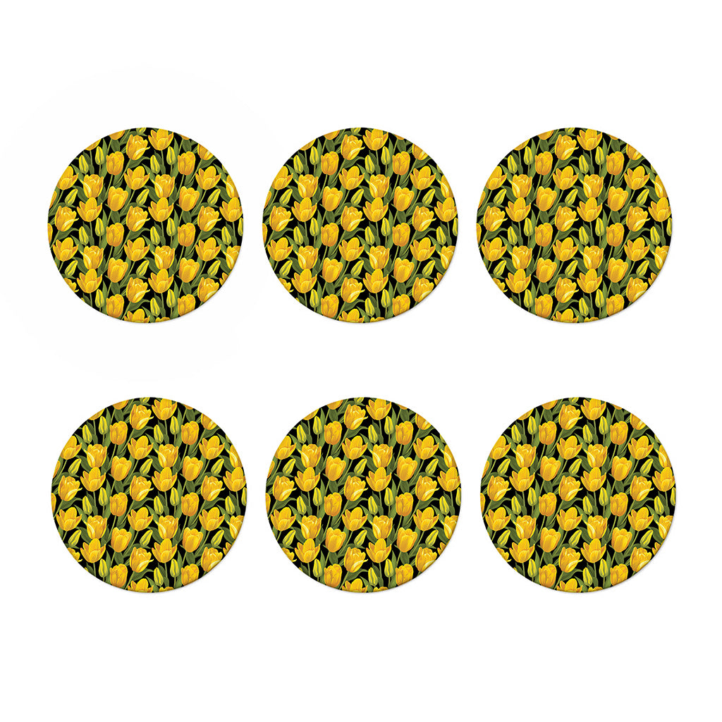 Yellow Tulip Pattern Print Coaster Set