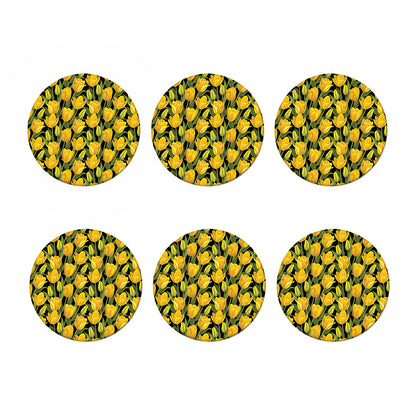 Yellow Tulip Pattern Print Coaster Set