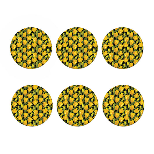 Yellow Tulip Pattern Print Coaster Set