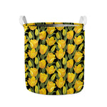 Yellow Tulip Pattern Print Collapsible Laundry Basket