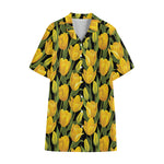 Yellow Tulip Pattern Print Cotton Hawaiian Shirt