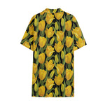 Yellow Tulip Pattern Print Cotton Hawaiian Shirt