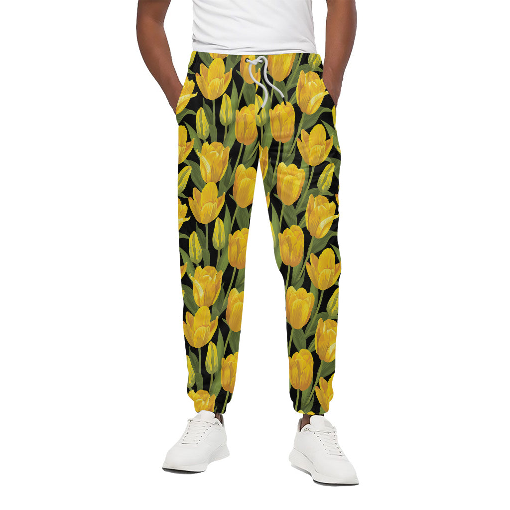 Yellow Tulip Pattern Print Cotton Pants